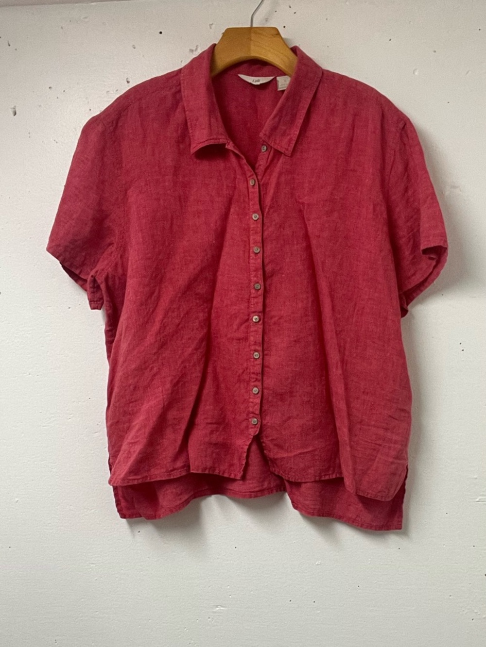 J Jill 100% Linen Shirt Top Large Red Short Sleeve Button Front